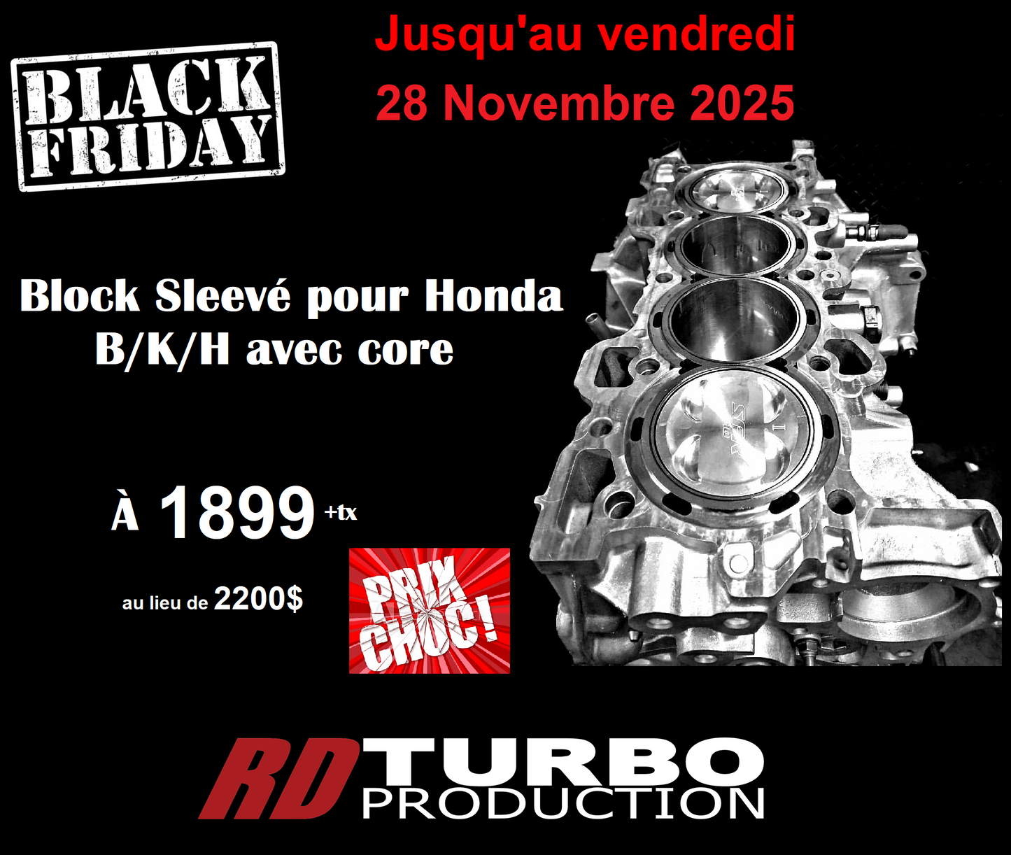 Dépôt demandé de 500$ pour profiter de cette offre !! Spécial Black Friday Block Sleevé à 1899+tx