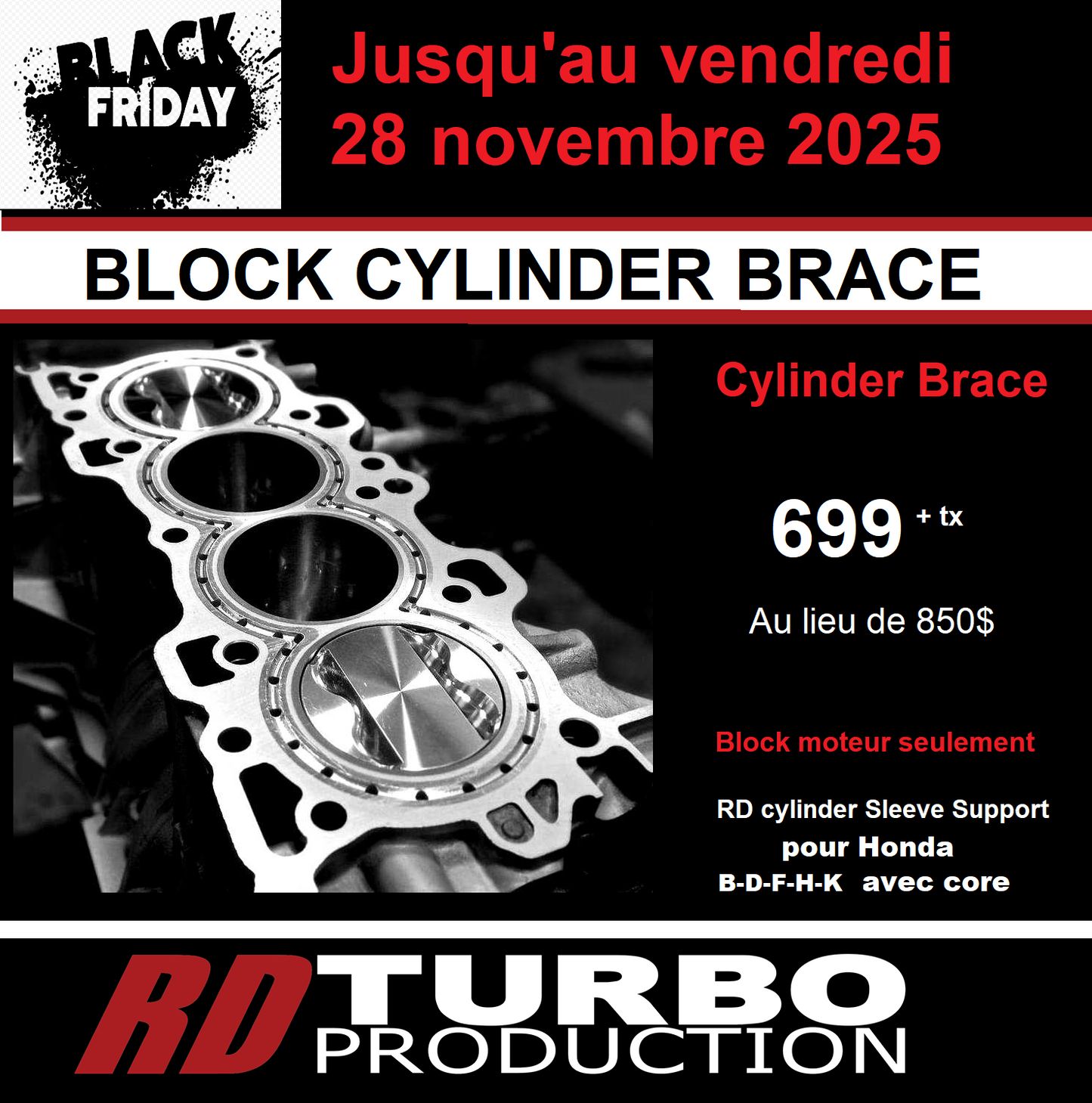 Dépôt demandé de 300$ pour profiter de cette offre !! Spécial Black Friday Block Cylinder Brace à 699+tx